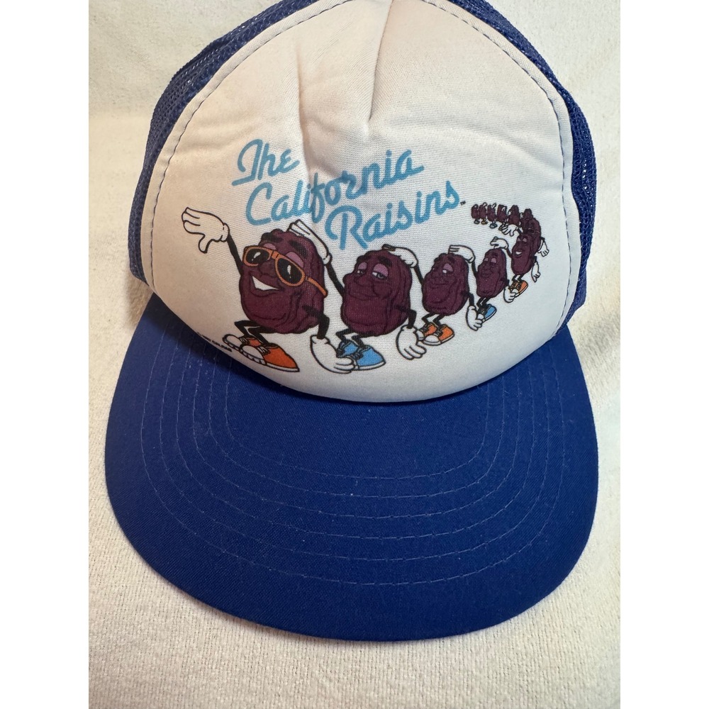 Vintage California Raisins Blue White Mesh Trucker Snapback Hat Boys OSFA 80s